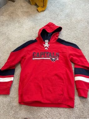 NHL Washington Capitals Red and Navy Crewneck Hoodie - Men's